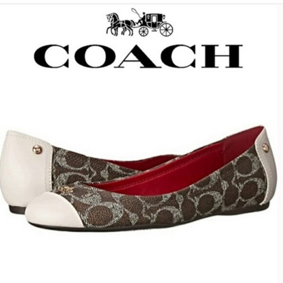 Coach Chelsea Signature Logo Leather Flats Brown Chalk - Picture 1 of 1